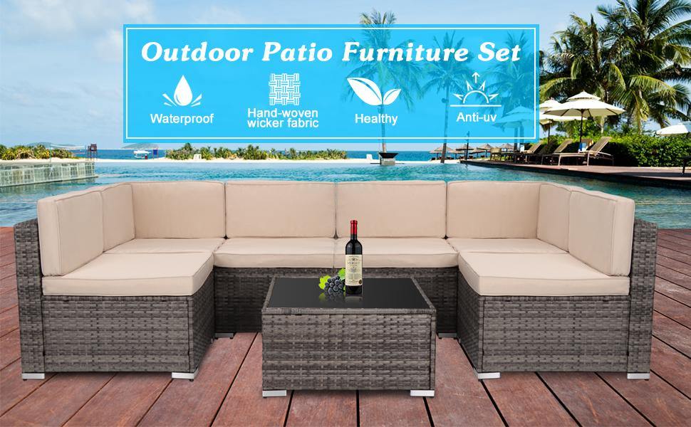 7 Pieces Outdoor Patio Furniture Sets Rattan Wicker Sofa Set - Golf and Leisure