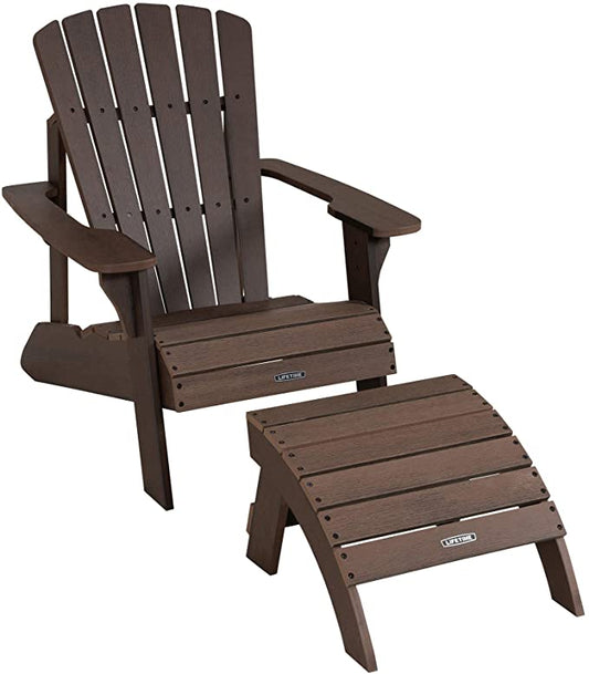Adirondack Chair and Ottoman Set, White/Rustic Brown