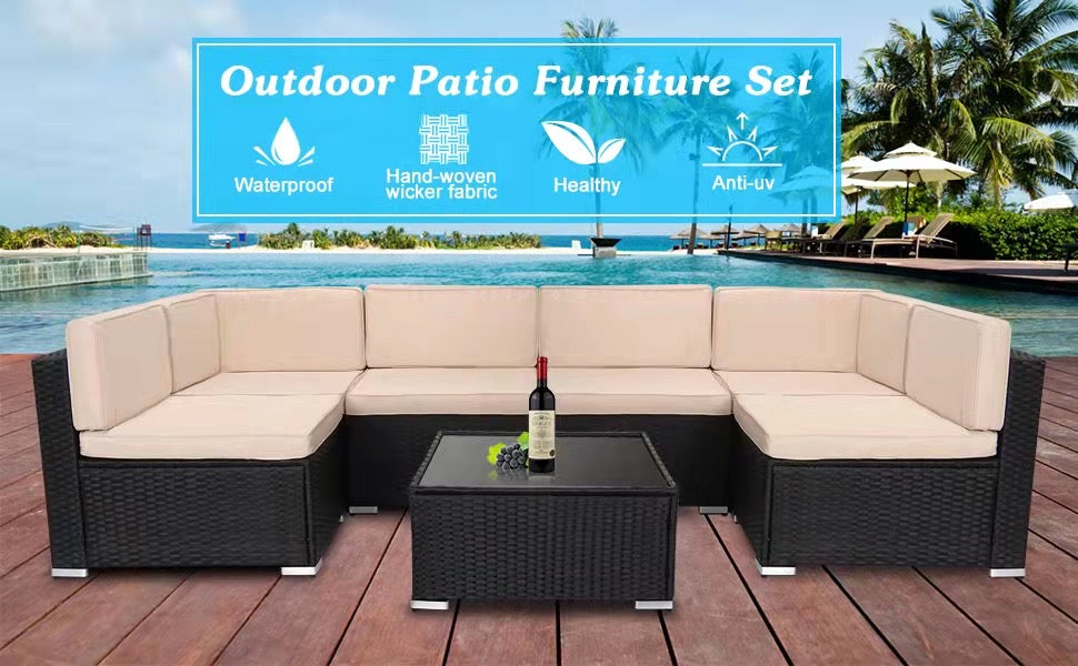 SUMMER Deal !  GnL Recsports 7 Pieces Outdoor Patio Furniture Sets Rattan Wicker Sofa Set