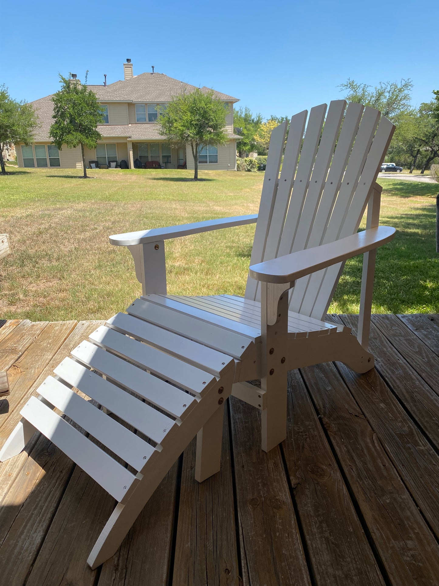 Adirondack Chair and Ottoman Set, White/Rustic Brown