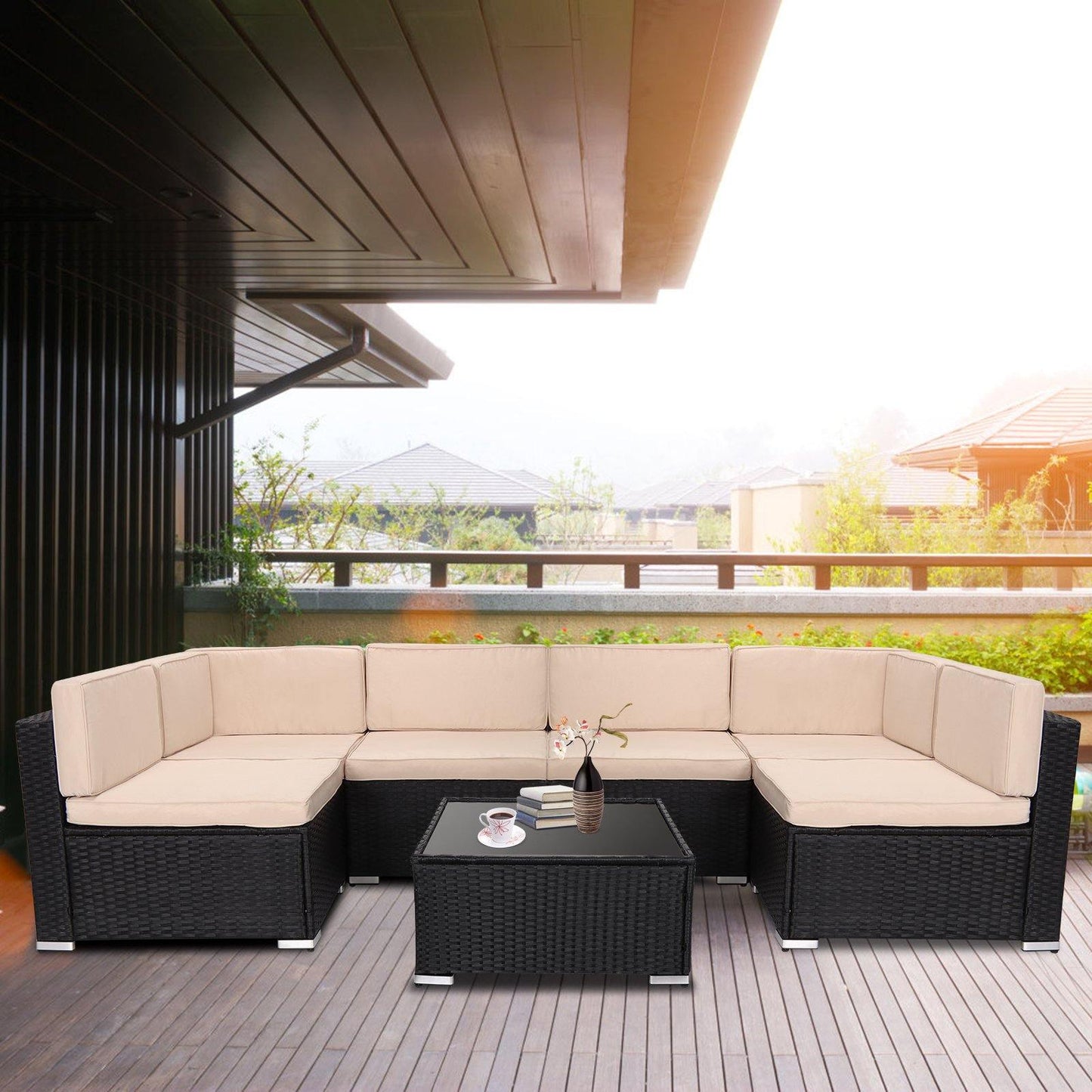 7 Pieces Outdoor Patio Furniture Sets Rattan Wicker Sofa Set - Golf and Leisure